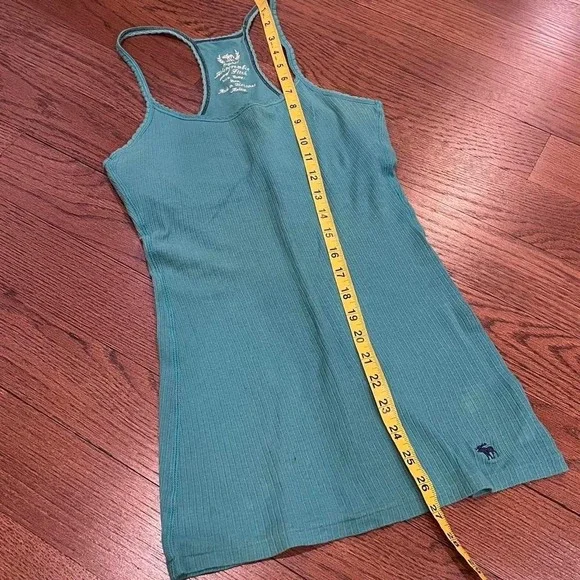 y2k abercrombie & fitch teal ribbed razor back tank top medium - Picture 6 of 8
